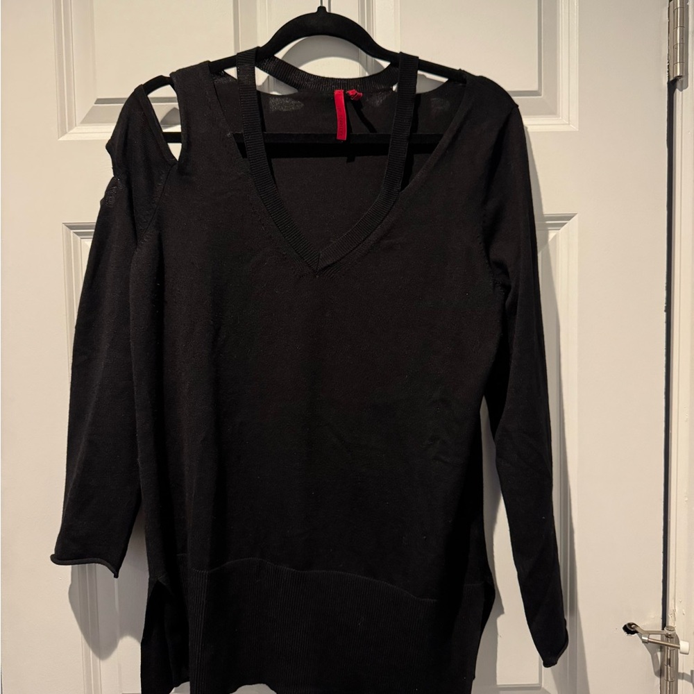 Black Cut-Out V-Neck Sweater